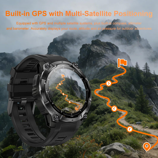 AMOLED GPS Smartwatch Flashlight Compass Call